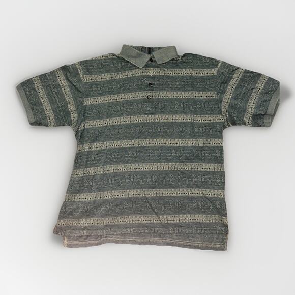 Vintage Descente Golf Collection Polo Shirt Green Striped Made in Japan XL 21x24 - Picture 1 of 4